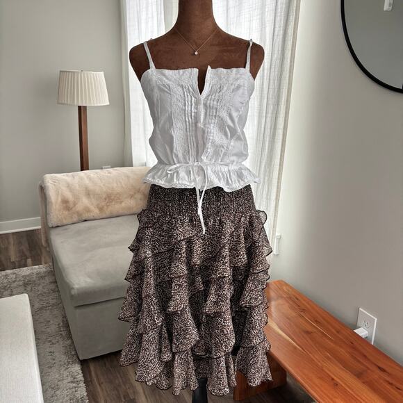 Coco Bianco Leopard Print Asymmetrical Ruffle Layered Skirt Elastic Waist Size M - Picture 7 of 8